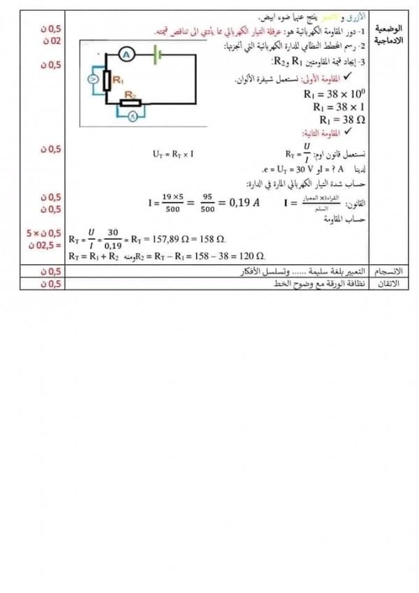 نموذج امتحان استدراكي مع الحل في مادة الفيزياء  السنة الثالثة 3 متوسط