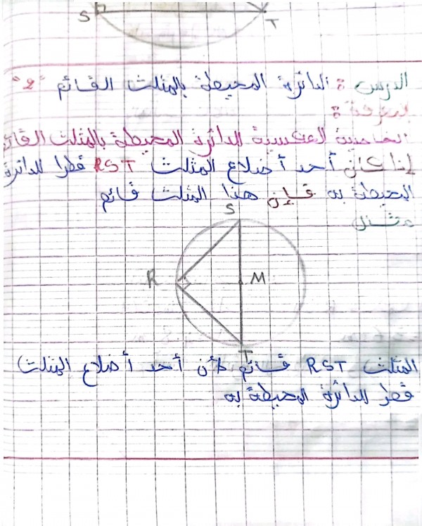 ملخص الدائرة المحيطة بالمثلث القائم  3متوسط رياضيات