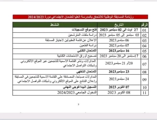 رزنامة مسابقة المدرسة العليا للضمان الإجتماعي للسنة الدراسية 2023-2024 مواعيد التسجيل