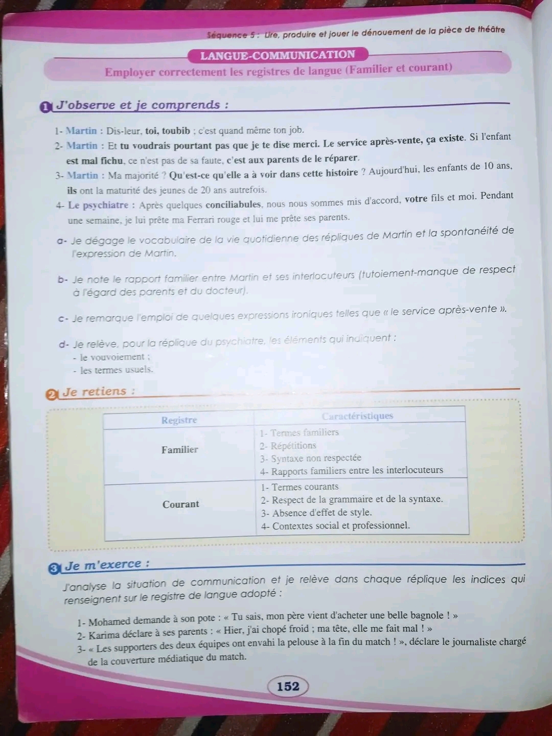 حل تمارين ص 152 وص 153 مادة الفرنسية سنة ثانية اعدادي parcours française 2 ac page 152 _ 153