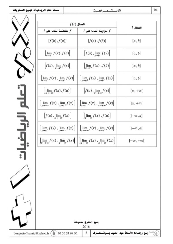 ملخص ملخص الاستمرارية رياضيات أمثلة تمارين على الاستمرارية