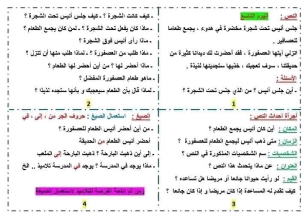 نصوص فهم المنطوق الخاصة بفترة تثبيت المكتسبات للسنة الثانية ابتدائي من اليوم الأول إلى اليوم العاشر وحل اسئلة