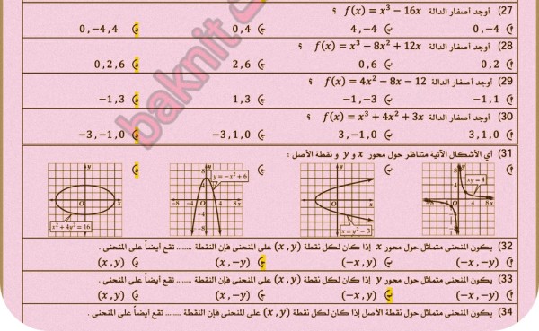 حل ورقة العمل 1_2 تحليل التمثيلات البيانية للدوال والعلاقات⁩ رياضيات 3 ثانوي مسارات الفصل الأول