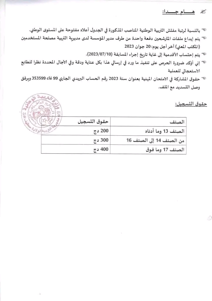 الامتحان المهني 2023 ، شروط اجتياز الامتحان المهني كل ما يخص الامتحانات المهنية سطيف جويلية 2023 رتبة مفتش التربية الوطنية