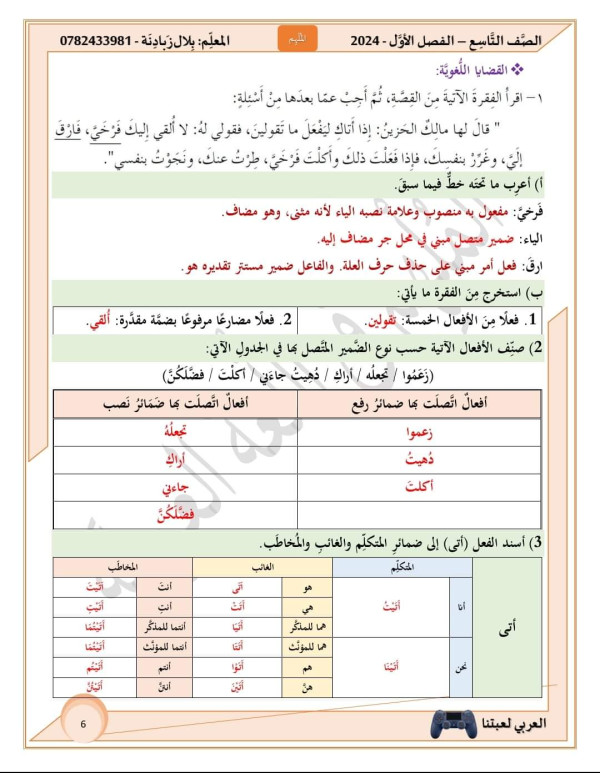 شرح وحل درس الحمامة والثّعلب ومالك الحزين للصف التاسع منهاجي الحديث لغة عربية