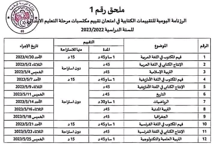 ما هو إمتحان تقييم المكتسبات للسنة الخامسة إبتدائي؟ ومتى؟وهل يحتسب ؟ وكيفية الإنتقال؟ وغيره رزنامة إجراء امتحان تقييم المكتسبات