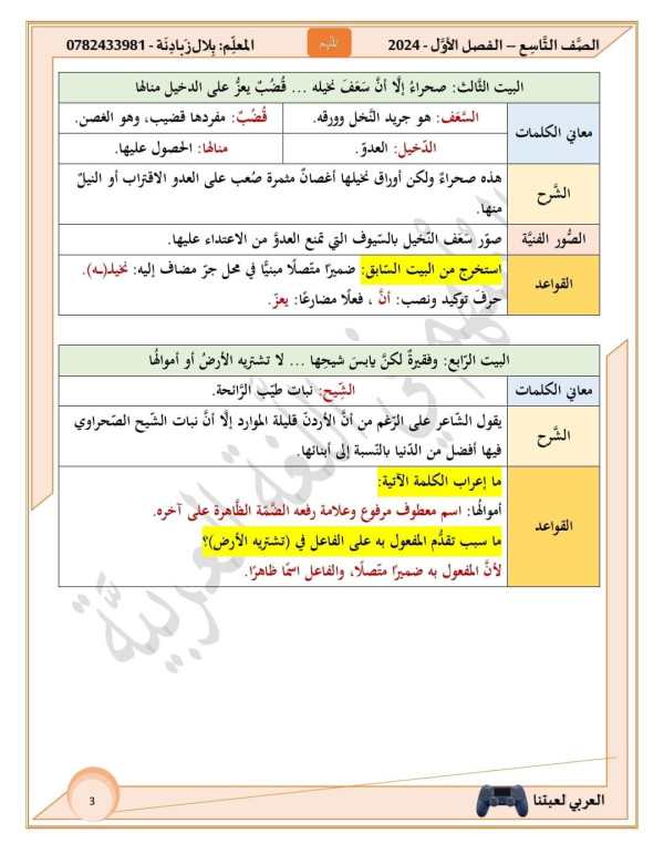 شرح وحل قصيدة هذا هو الأردنّ للصف التاسع لغة عربية