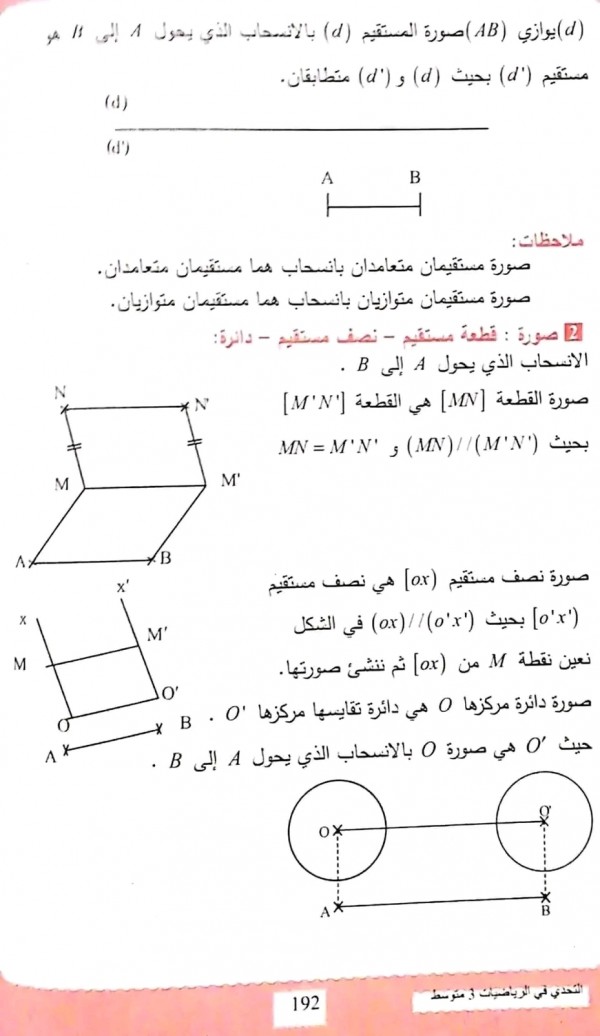 ملخص درس الإنسحاب رياضيات السنة الثالثة متوسط