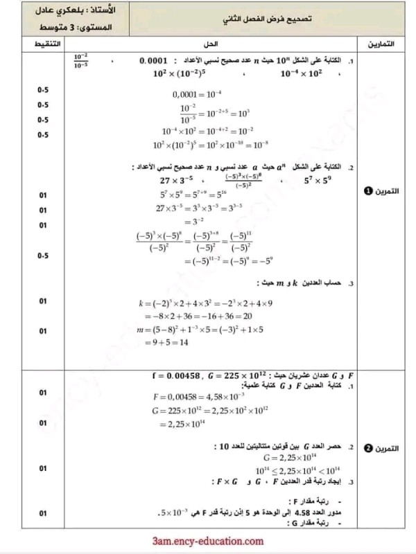 فروض الفصل الثاني رياضيات 3 متوسط مع الحل  نماذج اختبار الفصل الثالث في مادة الرياضيات للسنة الثالثة متوسط مع التصحيح 2022 2023