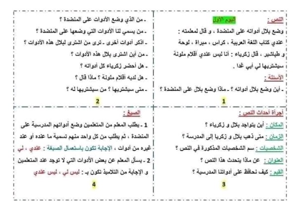 نصوص فهم المنطوق الخاصة بفترة تثبيت المكتسبات للسنة الثانية ابتدائي من اليوم الأول إلى اليوم العاشر وحل اسئلة اليوم الأول